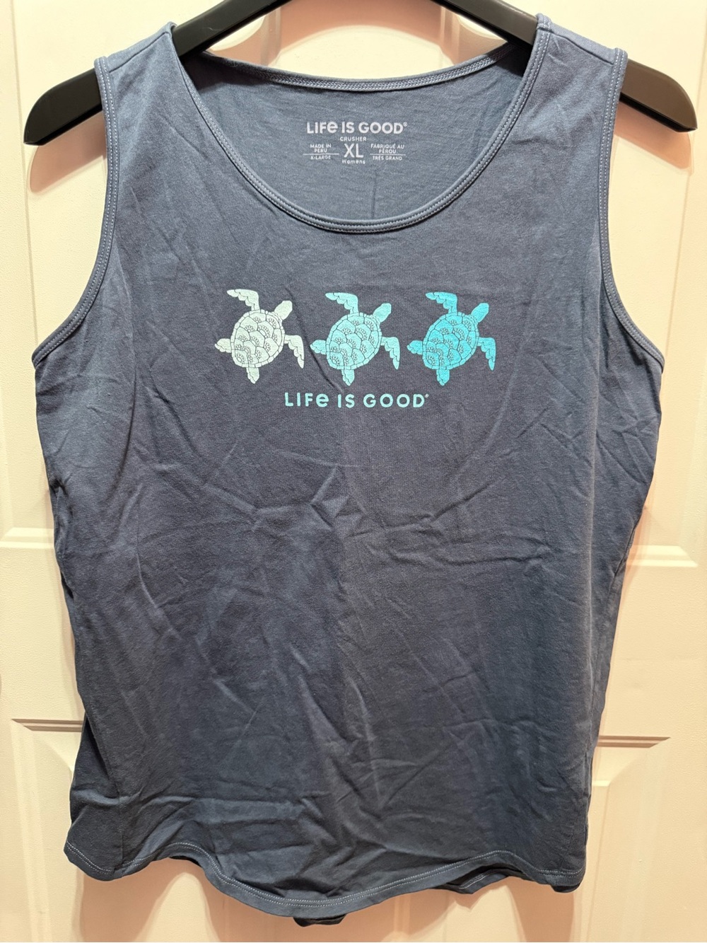 Life Is Good Navy Tank with Aqua Turtle Prints Size XL
